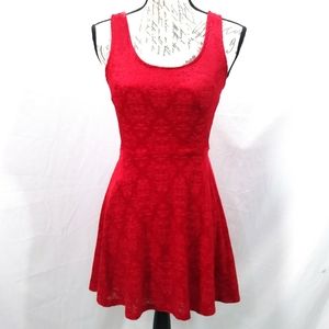 Red velvet W/ floral emboss print skater dress
